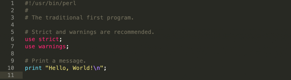 Ett "Hello World"-program skriver i Perl.
