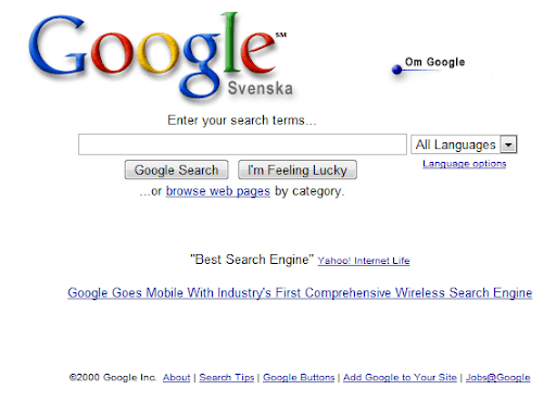 Google som det såg ut för 20 år sedan.